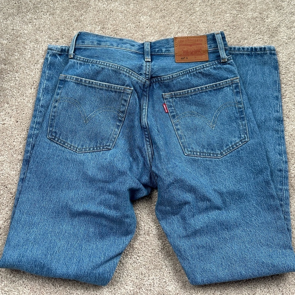 Levi's Distressed Blue Straight Leg Jeans - Picture 4 of 5